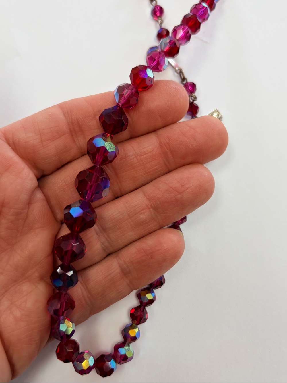Vintage Red Aurora Borealis beaded necklace
